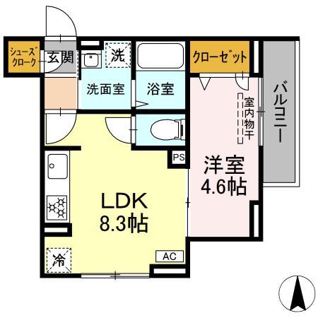 ディー パイナ カンノン(1LDK/3階)の間取り写真