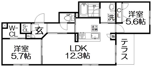 シャーメゾン フェリーチェ(2LDK/1階)の間取り写真