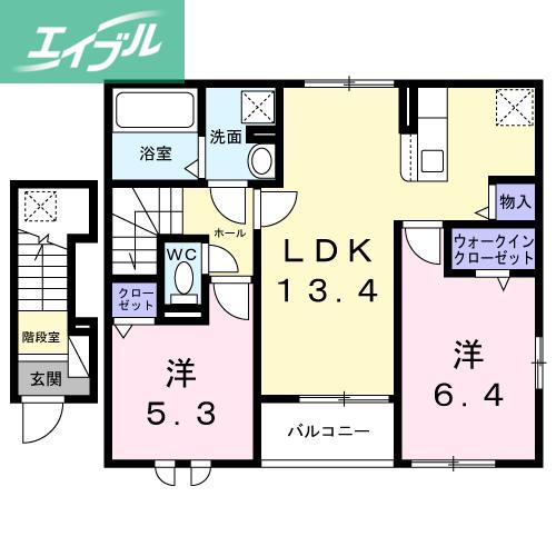 ドエル リバーパレス(2LDK/2階)の間取り写真