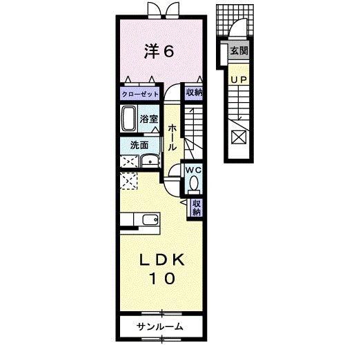 コンドミニアム さくらB(1LDK/2階)の間取り写真