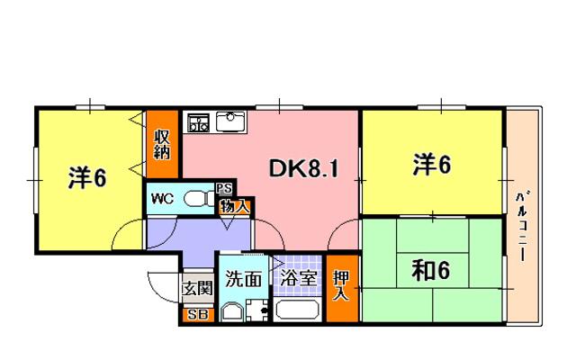 クレセント夙川(3DK/2階)の間取り写真