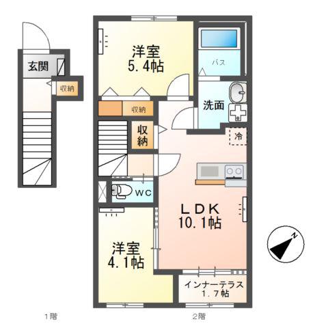 土浦市中村南2丁目アパート(2LDK/2階)の間取り写真