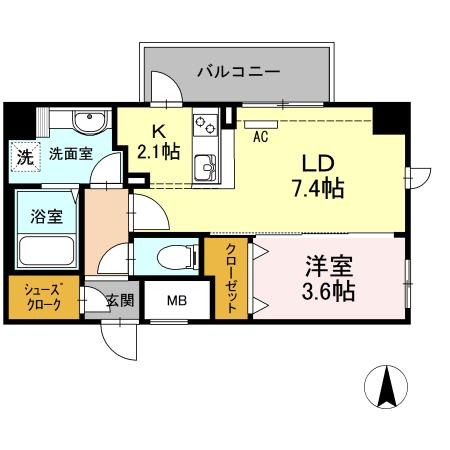 イーストングレイス(1LDK/3階)の間取り写真