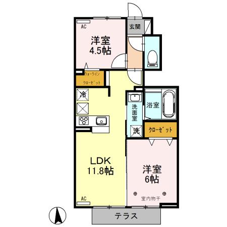 クレインIV(2LDK/1階)の間取り写真