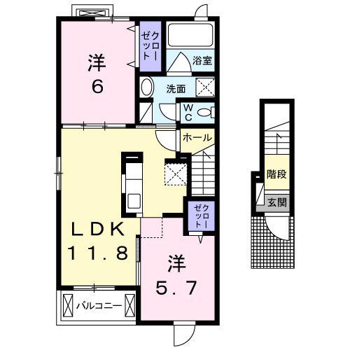 プラシード白山I(2LDK/2階)の間取り写真