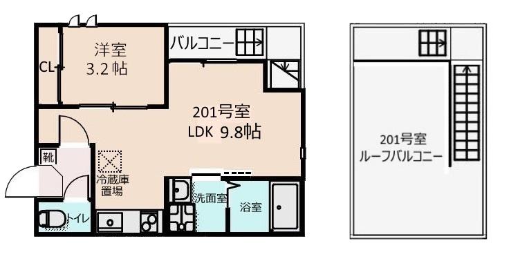 グランティック 柏(1LDK/2階)の間取り写真