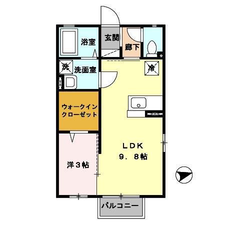 グリーンヒル・ヴァンA棟(1LDK/2階)の間取り写真