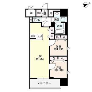 ザ・シンフォニア新栄(2LDK/6階)の間取り写真