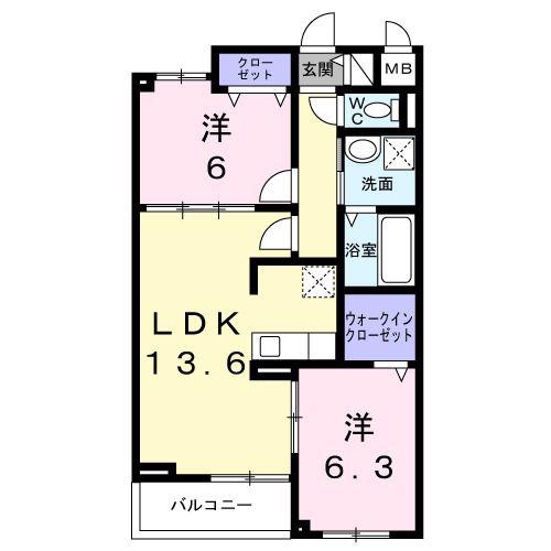 別所中の町アパート(2LDK/3階)の間取り写真