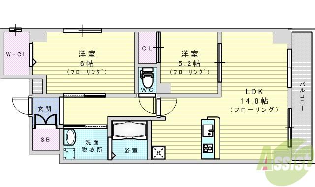 ボナール江坂(2LDK/4階)の間取り写真