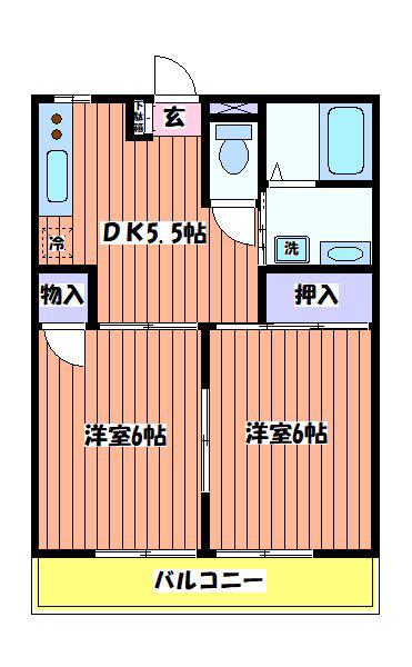 コートサンビュー(2DK/3階)の間取り写真