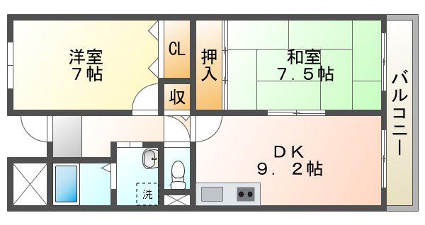 ジェンティールMATUMOTO(2LDK/4階)の間取り写真