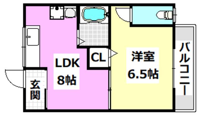 千里丘ハイツ(1LDK/1階)の間取り写真