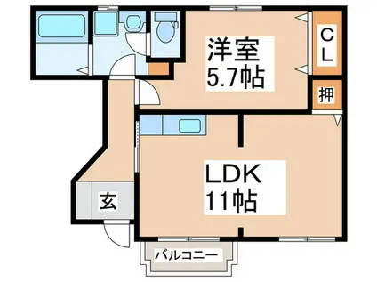 近鉄長野線 喜志駅 徒歩15分 2階建 築23年(1LDK/1階)の間取り写真