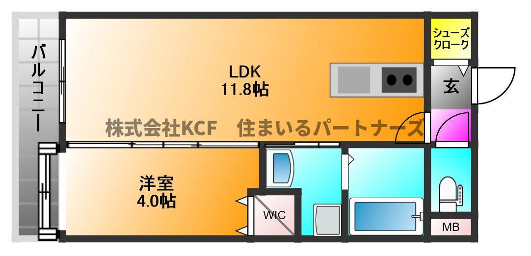 アポロ久留米東町(1LDK/13階)の間取り写真