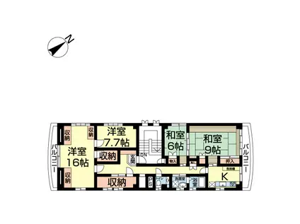 ベルハイツ北山(4LDK/4階)の間取り写真