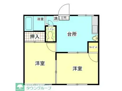 拓栄ハイツB(2K/1階)の間取り写真