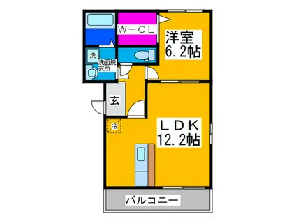 カーサ サンシビリテB棟(1LDK/1階)の間取り写真