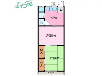 第2晴海ハイツ(2K/2階)の間取り写真