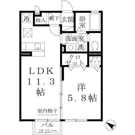 コンフォール・ヴィラ C棟(1LDK/1階)の間取り写真