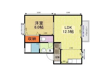 みのしま荘(1LDK/2階)の間取り写真