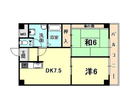 ヴィライーストサイド夙川(2DK/3階)の間取り写真