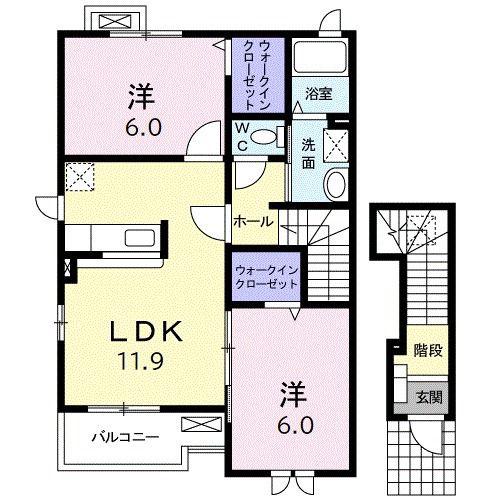 ヌーボーサウス(2LDK/2階)の間取り写真