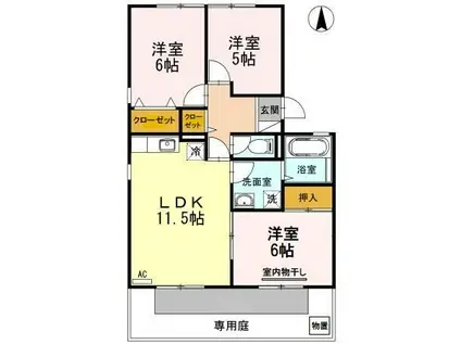 グレース祇園B(3LDK/1階)の間取り写真