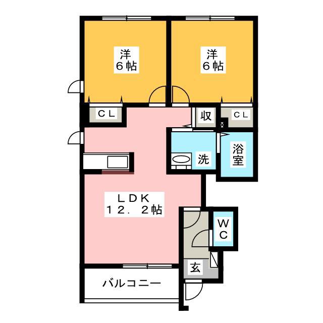 スリーピースB(2LDK/1階)の間取り写真