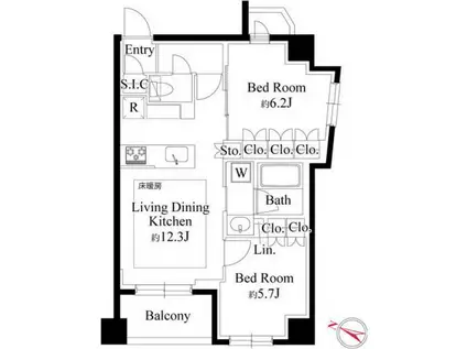 343レジデンス目黒I(2LDK/8階)の間取り写真