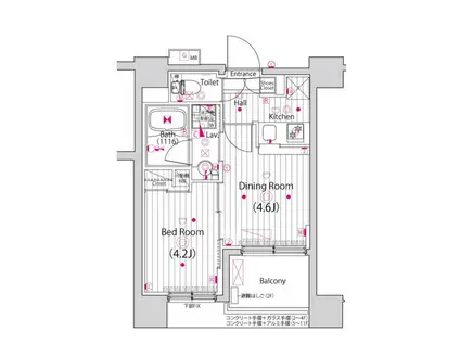 ガーラ・アヴェニュー調布(1DK/4階)の間取り写真