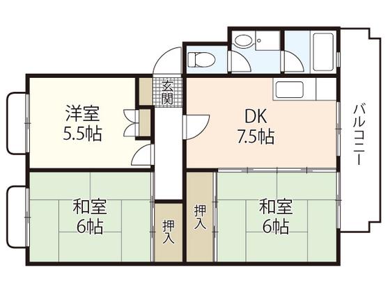 第2仁井田マンション(3DK/2階)の間取り写真