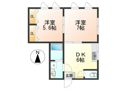 サロンセンス(2DK/2階)の間取り写真