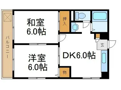 ティシャトル(2DK/2階)の間取り写真