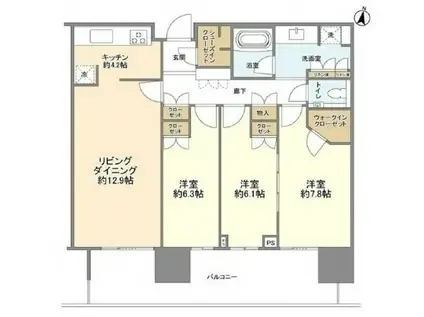 田園都市 二子玉川 7分 3LDK 家族入居 更新(3LDK/6階)の間取り写真