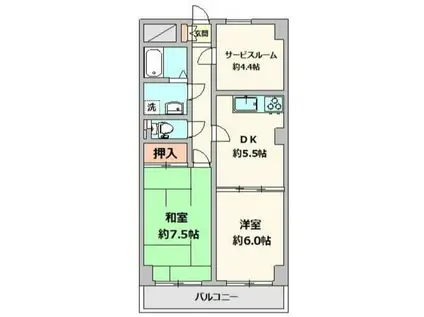 ジェナール読売ランド前(2SDK/2階)の間取り写真