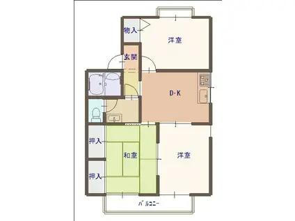 Kフォート福 C棟(3DK/1階)の間取り写真