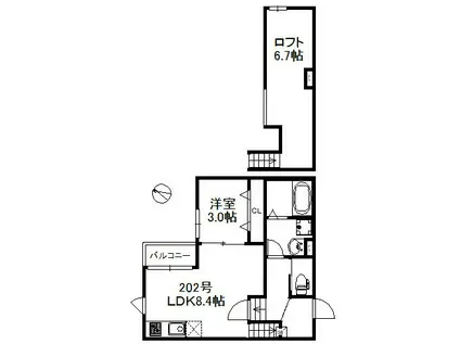 ベルフルール旭(1LDK/2階)の間取り写真