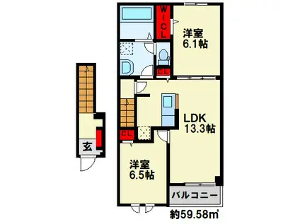 ルミエール行橋(2LDK/2階)の間取り写真