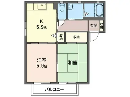 タウンコートD(2K/2階)の間取り写真