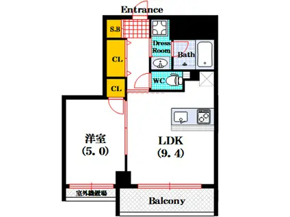 WAVE ON HORIE TOWER(1LDK/11階)の間取り写真
