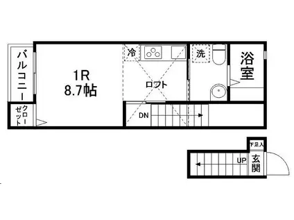 HOWS川内三十人町B棟(ワンルーム/2階)の間取り写真