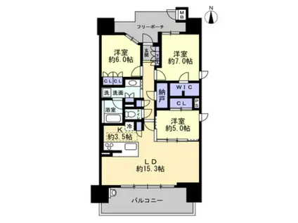 ディアメゾン段原ミッドグレース(3LDK/2階)の間取り写真