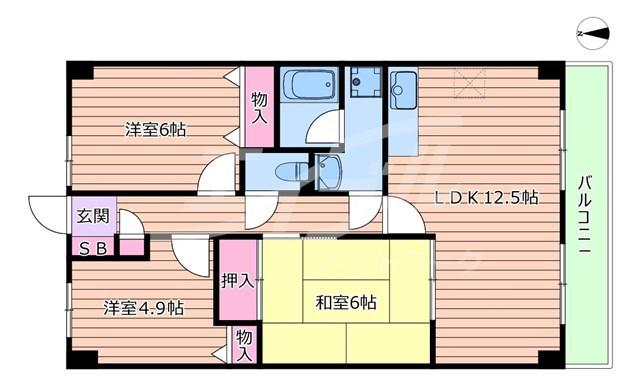グレーシア大西(3LDK/4階)の間取り写真