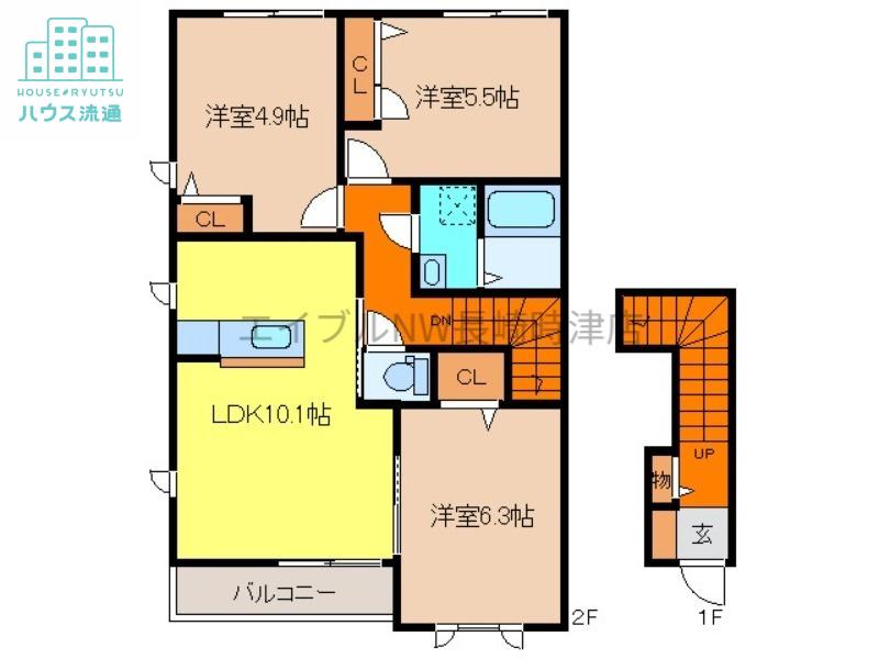 コンフォルト・ファイブA(3LDK/2階)の間取り写真