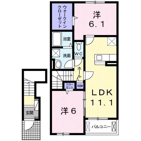 アリア II(2LDK/2階)の間取り写真