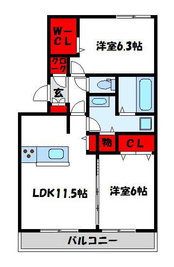 メゾンブランシュ(2LDK/3階)の間取り写真