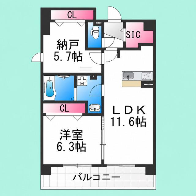 GROOVE堺東レジデンス(2LDK/7階)の間取り写真