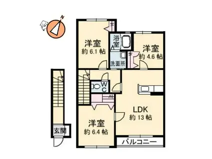 フレグランス沖洲II番館(3LDK/2階)の間取り写真