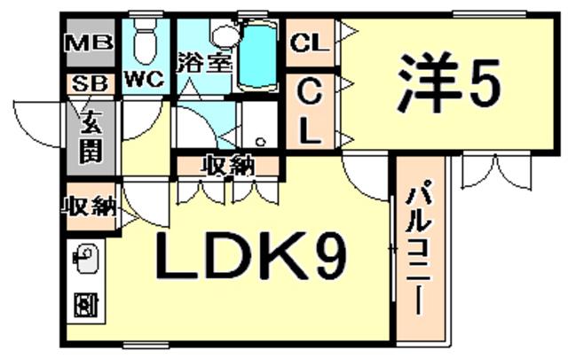 ベル甲子園口III(1LDK/2階)の間取り写真